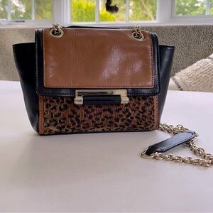 Diane Von Furstenberg DVF Leopard and leather crossbody handbag purse